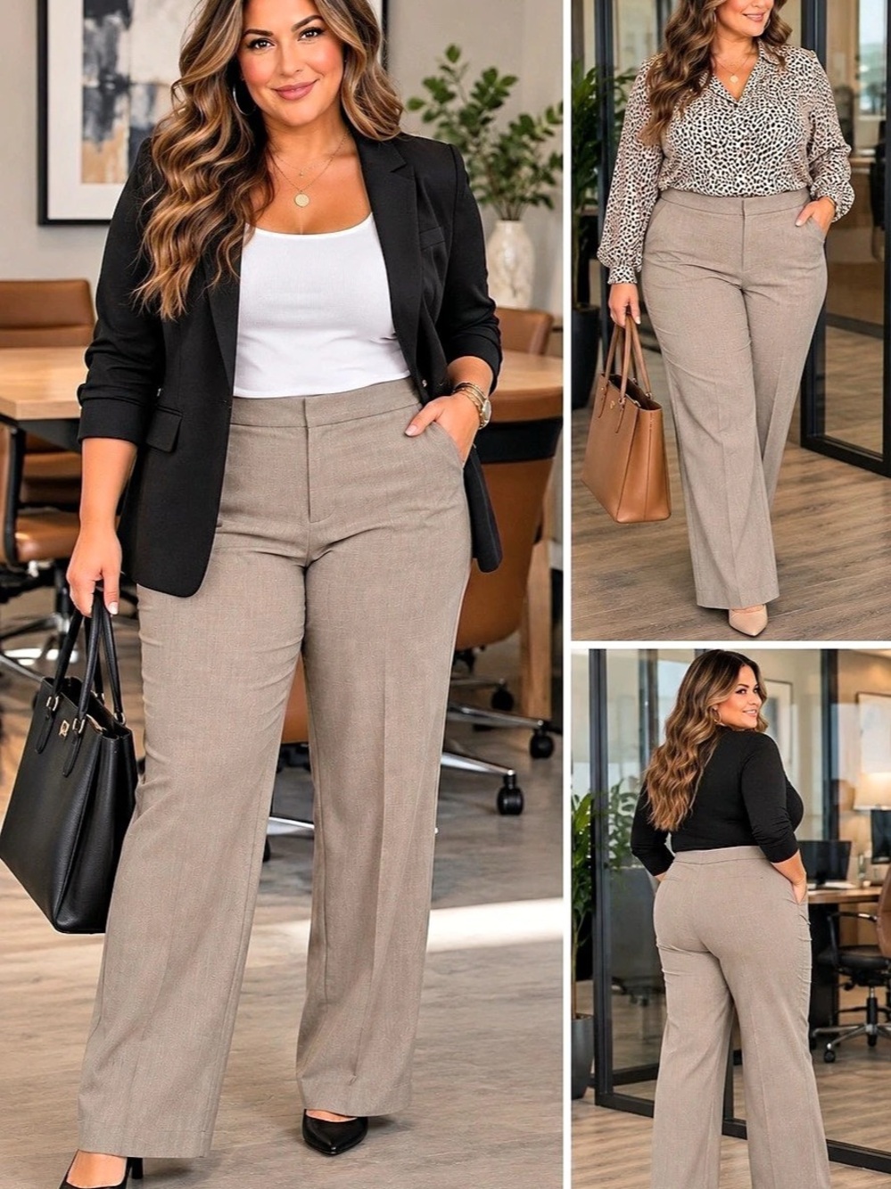 Sag Harbor Flatten Tummy Straight Leg Wide Leg Pants in Brown Size 16W NWT